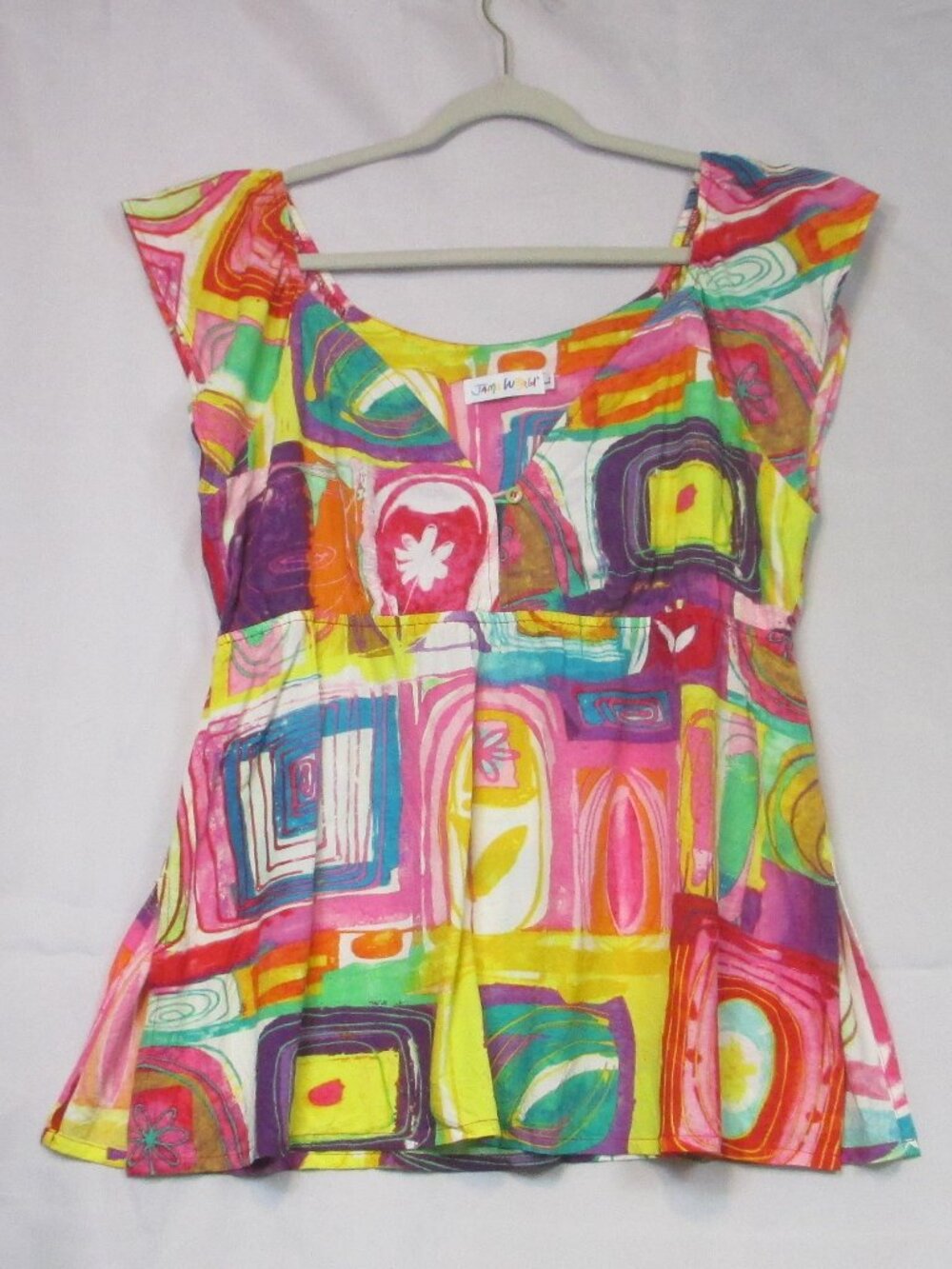 Jams World Top Women's Large Eye Candy Rayon Floral Geometric Hawaii USA
